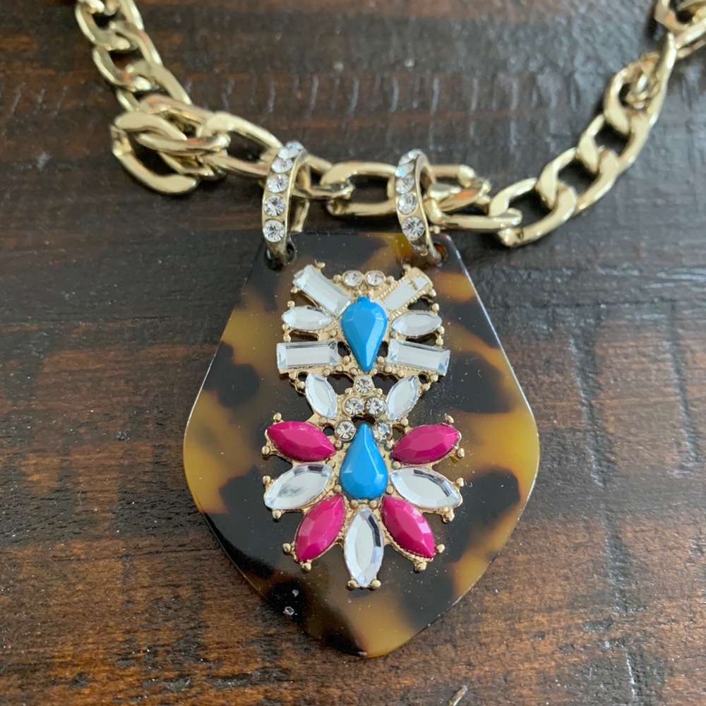 Tortoise And Rhinestone Gold Statement Necklace - image 1